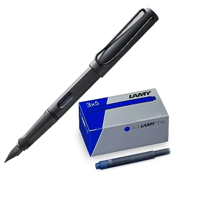 Image of Lamy Set of 1 Safari Fountain Pen in Umbra Nib Medium and x T10 3 Ink Cartridges Original Box Colour Blue