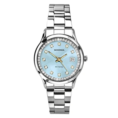 Image of Sekonda Catherine Ladies 27mm Quartz Watch in Blue with Analogue Display, and Stainless Steel Bracelet 40476