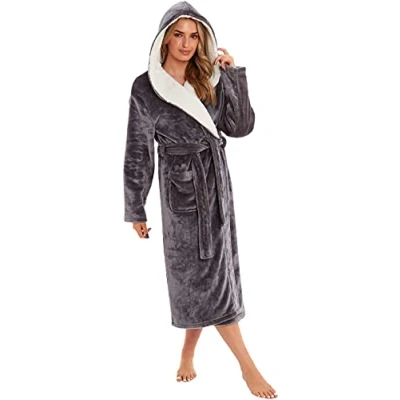 Image of KATE MORGAN Ladies Soft, Comfy &amp; Cosy Dressing Gown (X Large, Grey (Shimmer))