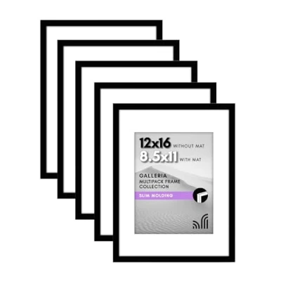Image of Americanflat 30x40 Picture Frame (12x16 Inches) with Shatter Resistant Acrylic Set of 5 Use as A4 Mount or without Gallery Wall for Display Black