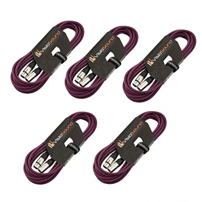 Image of 5 x 6m Male to Female XLR Mic Leads/Balanced Microphone Cables / 8 Colours/Multi Packs Purple
