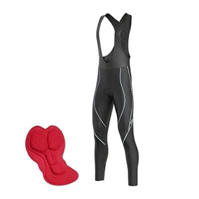 Image of FDX Men’s Cycling Bib Tights 3D Padded Winter Thermal Cycle Trouser, Breathable Warm Bicycle Leggings, Reflective Long Pants for Outdoor Biking (Black/Blue, XX Large)