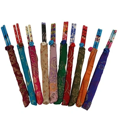 Image of 10 Pairs Chainese Wooden Chopsticks Tableware with Silk Cover Case