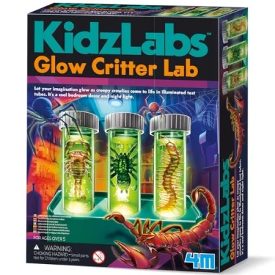 Image of KidzLabs Glow Critter Lab, Creepy Crawlies Come to Life, Illuminated Test Tubes, Science Project and Night Light for Ages 5+, Green