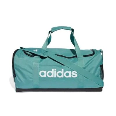 Image of adidas Unisex Essentials Linear Duffel Bag, Powder Teal/Black/White, M