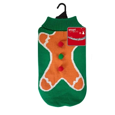 Image of YöL Dog Christmas Sweater Jumper Cardigan Warm Knitted Festive Costume Green Gingerbread Man