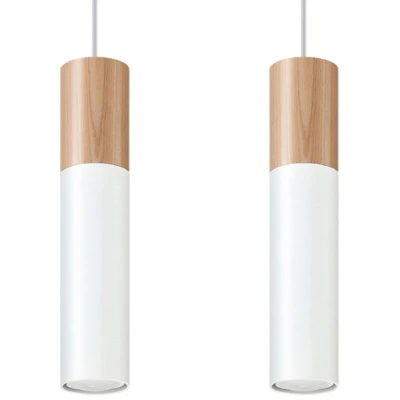 Image of Pablo Twin Hanging Pendant Light White, Natural Wood GU10