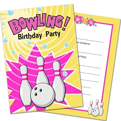 Image of Olivia Samuel 20 x Girls Bowling Birthday Party Invites Ready to Write with Envelopes Designed and Printed in the UK