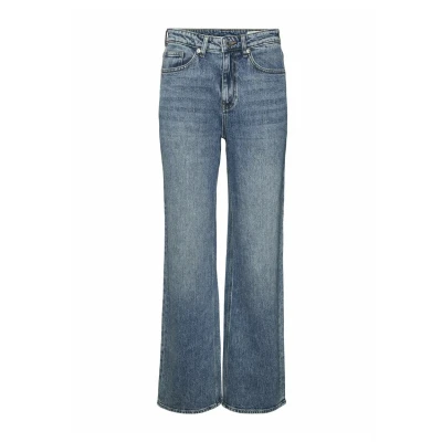 Image of VERO MODA Women&#039;s Vmtessa Hr Wide Jeans Ra394 Ga Noos, Medium Blue Denim/Detail:Tinted, 28W x 30L