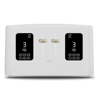 Image of Cello Digital 4 Slice Toaster with Toast Timer, 1600W, Control Panel, Wide Slot, 7 Browning Levels, Auto Stop, White Design, High Lift, Countdown Detachable crumb tray, 2024 model