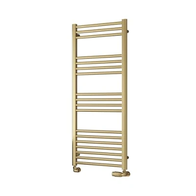 Image of Reina Straight Heated Towel Rail Modern Ottone Wall Mounted Radiator, Flat Central Heating Steel Ladder Brushed Brass Finish Bathroom Accessories Stratight Bath Rack 600mm x 1200mm
