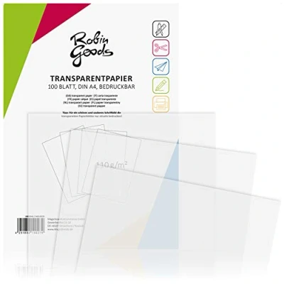 Image of Robin Goods® 100 sheets of premium transparent paper DIN A4, 110g / m², super quality, printable, craft paper, tracing parchment architect (100 transparent)