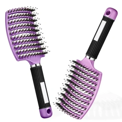 Image of Detangling Hair Brush Women Curly Children Anti Frizz All Afro Drying Long Thick Thin Dry Brushes Comb Wavy Boar Wet Smooth Demeler… (Pink and purple)