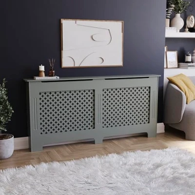 Image of Vida Designs Oxford Radiator Cover Grey Traditional Painted MDF Cabinet, X Large (H: 82 / W: 172 D: 19 cm)