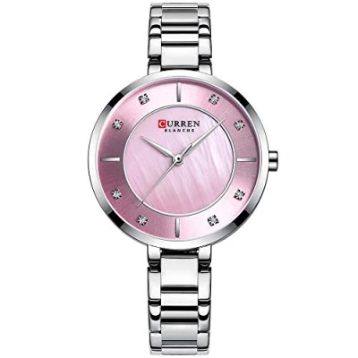 Image of CURREN Watches Women Fashion Rhinestone Dial Quartz Clock Waterproof Stainless Steel Band Wristwatch for Ladies (Silver Pink)
