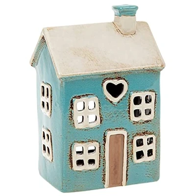 Image of Village Pottery Blue House Heart Tealight Holder
