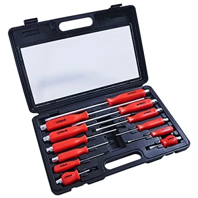 Image of Amtech W5600 Mechanics Screwdriver Set Magnetic Tips, Steel Blade Flat Head Slotted and Phillips, Hex Bolsters use with Wrench or Socket
