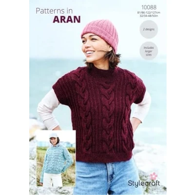 Image of Stylecraft Aran Knitting Pattern 10088 Ladies Tank Top &amp; Sweater (2 Designs)