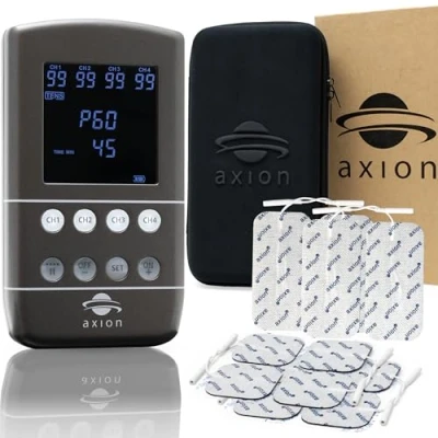 Image of axion 4 Channel, Rechargeable TENS Machine for Pain Relief STIM PRO X9B EMS Muscle Stimulator, Massager and Unit with 60 Modes incl. 8pcs 5x5cm 4pcs 10x5cm Electrode Pads