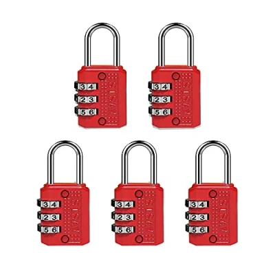 Image of SISAV 3 Digit Combination Lock,Gym Padlock,Outdoor Padlock,Suitable for School Lockers,Tool Boxes,Travel Backpack,Hasp(Red 5pack)