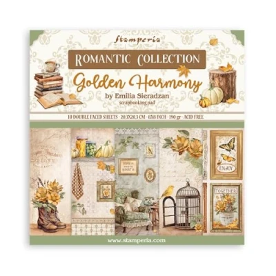 Image of Stamperia Scrapbook Paper Pad for Scrapbooking, Albums, Card Making, Bullet Journalling and More, Acid Free, Double Sided, Perfect Hobbies, Crafts, Gifting (Golden Harmony) (20.3 x 20.3 cm)