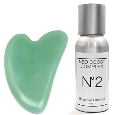 Image of Neo Boost Complex No.2 Bioactive Face Oil + Gua Sha Stone 100% Natural. Blend of 20 Oils to Nourish Revive Dry Skin. With Rose Quartz Extract and an Aventurine Crystal. 50ml