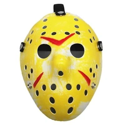Image of Deluxe Yellow Jason Hockey Mask Friday 13th Halloween Adult Fancy Dress Horror Costume
