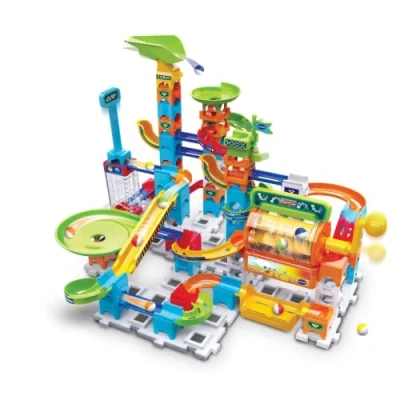 Image of VTech Marble Rush Corkscrew Challenge, Construction Toys for Kids with 10 Marbles and 100 Building Pieces, Electronic Run, Colour Coded Toy, 4 Years +, English Version