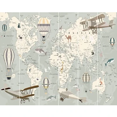 Image of Walltastic Map of The World Wallpaper Mural, FSC Paper, Multi, 8 feet High x 10 Wide, 1 Size, Multicolour