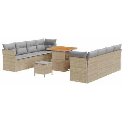 Image of vidaXL 11 Piece Garden Sofa Set with Cushions Beige Poly Rattan Acacia