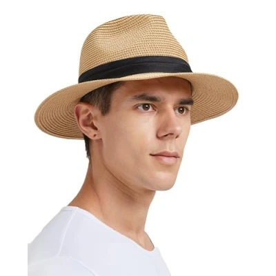 Image of Zylioo Straw Hats for Small Heads Summer Fedora Beach Sun Hat Petite Wide Brim UV Holiday