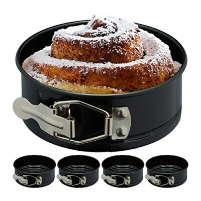 Image of Relaxdays Set of 5 Springform Pans, Heat Resistant, Removable Base, Steel, Non Stick Cake Forms, HxØ: 4.5 x 12 cm, Black