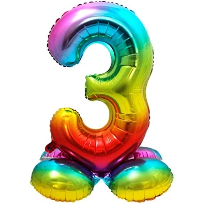 Image of Folat 64293 Foil Balloon with Base Number 3 Rainbow, Multi Colored, Costumes