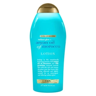 Image of OGX Radiant Glow + Argan Oil of Morocco Extra Hydrating Body Lotion for Dry Skin, Nourishing Creamy &amp; Hand Cream Silky Soft Paraben Free, Sulfated Surfactants 19.5 fl oz