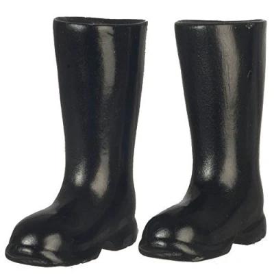 Image of Melody Jane Dolls House Black Wellington Boots Wellies 1:12 Garden Accessory