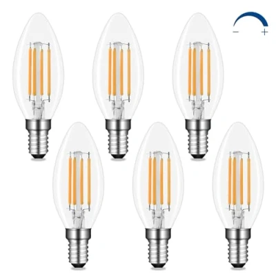 Image of Akynite E14 LED Candle Bulbs Dimmable Warm White 2700K, 400LM, 4W Filament Equivalent 40W Incandescent, AC 220V C35 SES Small Screw Light Bulb Clear for Chandelier, 6pcs