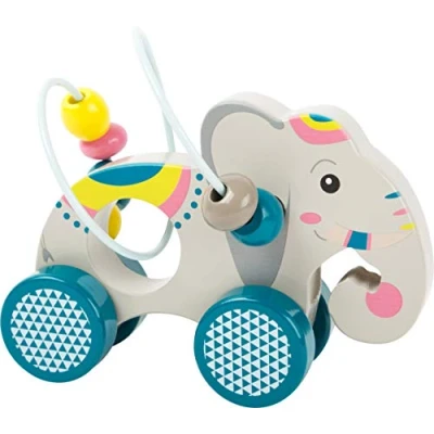 Image of Small Foot Animal with Bead Maze FSC 100% Certified, Ages 11088 Push Along Elephant Jungle Made of Wood, motoric Loop and Colorful Design, from 12 Months, Orange