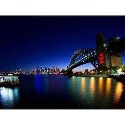 Image of Wee Blue Coo Harbour Bridge Sydney Australia Night Reflection Art Print Poster Wall Decor 12X16 Inch