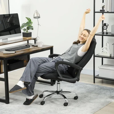 Image of Vinsetto Office Chair, Linen Feel Fabric Swivel Computer Desk Chair with Adjustable Height and Tilt Function for Home Study Bedroom, Black