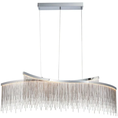Image of Orphelia LED Curve Twin Bar Pendant Light Fine Silver Chain Waterfall Effect Polished Chrome, Warm White