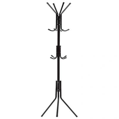 Image of Metal Coat Stand and Clothes Rack, 40 x 170 cm (L W H), 12 Hooks for Jacket Hat Hanger Bag Umbrella bedroom accessories (Black)