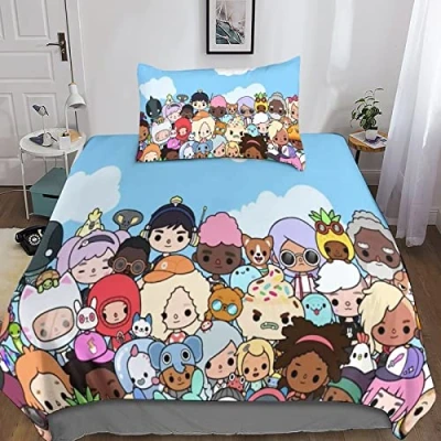 Image of Bedding Set Cover Duvet 3D Bedspread 2 Pieces Quilt with Zipper Closure Soft Microfiber for Kids Children Single（135x200cm）