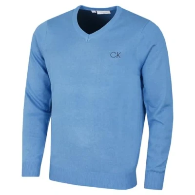 Image of Calvin Klein Golf Mens V Neck Tour Sweater Blue Marl XXL