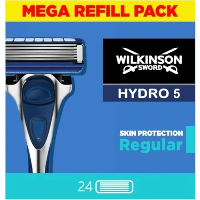 Image of WILKINSON SWORD Hydro 5 Razor Blades For Men Pack of 24 Blade Refills Hydrating Gel &amp; Precision Trimmer
