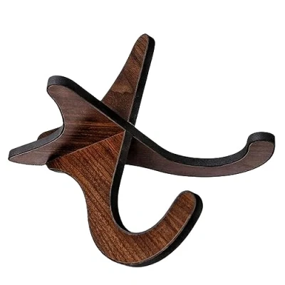 Image of Portable Wooden Ukelele Stand Holder,Eidoct Wood Ukulele for Small Guitar, Violin, Banjo, Mandolin(Dark Brown)