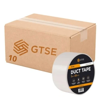 Image of GTSE 10 Rolls 75mm x 50m, Wide White Duct Tape 3 Waterproof Strong Adhesive Gaffer for Patching, Sealing, Securing Cables and Labelling, Heavy Duty
