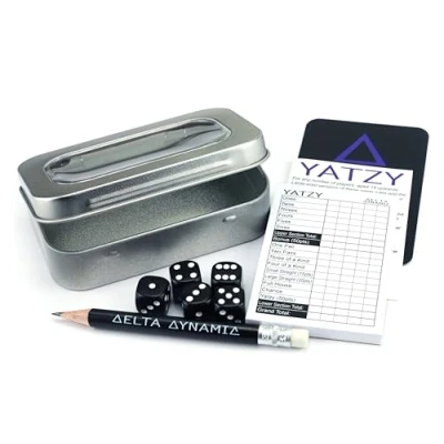 Image of Yatzy Travel Tin Traditional Dice Game in a Compact Hinged Storage Tin. Pocket Sized Set. UK Made.