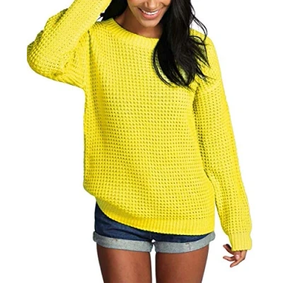 Image of Crazy Girls Womens Ladies Baggy Long Sleeve Knitted Plain Chunky Top Sweater Jumper S XL (XL, Yellow)