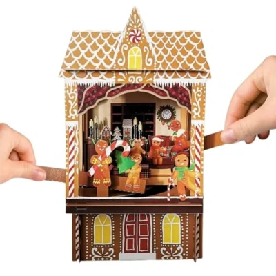 Image of Paper Theatre Gingerbread 3D Pop Up Christmas Greeting Card by Alljoy Cards XPT007