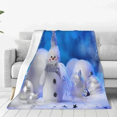 Image of ASEELO 200x150cm Blanket Crystal Christmas Snowman Fleece Sofa Throw for Bed and Couch Travel